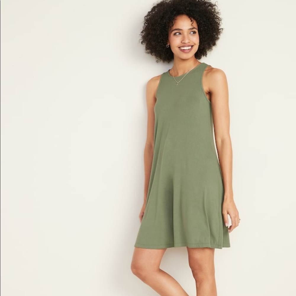 Emerald Green Sleeveless Jersey Swing Dress 💚